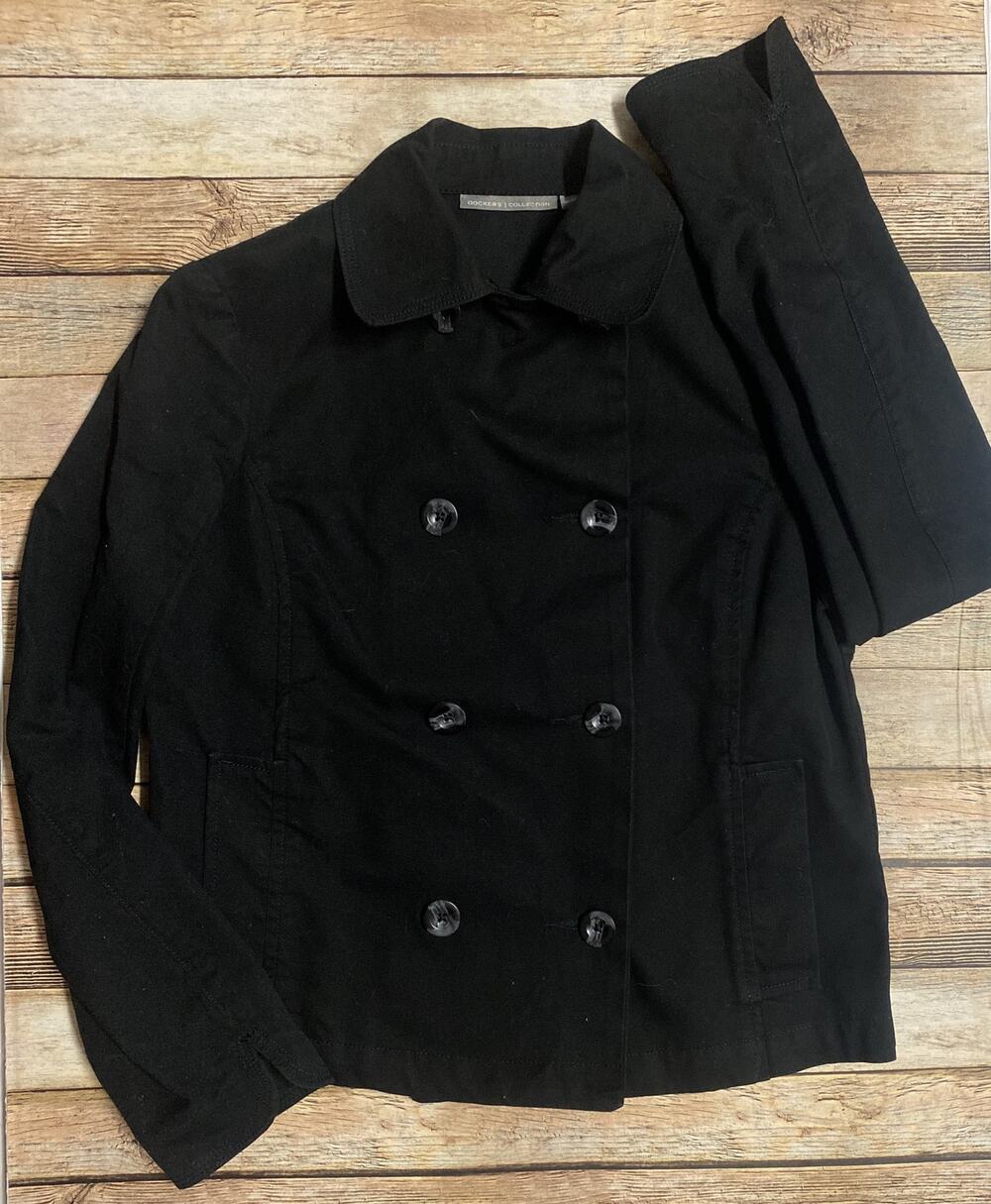 Dockers Collection Womens Size XS Black Double Button Collared Coat